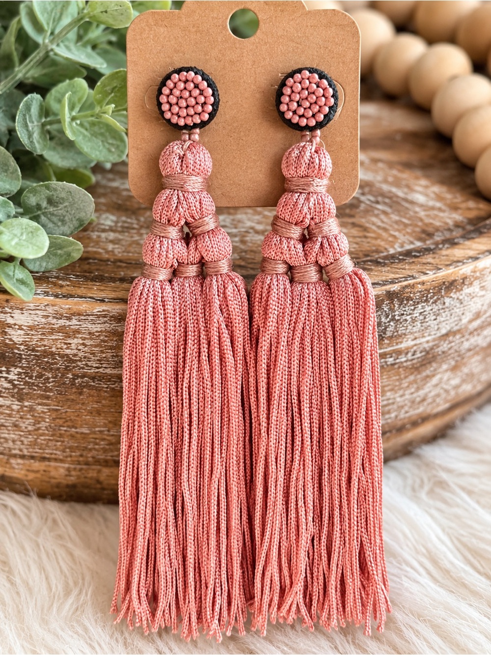 Handmade Pink Tassel Drop Earrings - Women's Accessories
